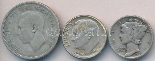 Vegyes: Amerikai Egyesült Államok 1941. 1D Ag "Mercury" + 1962D 1D Ag "Roosevelt&quot...