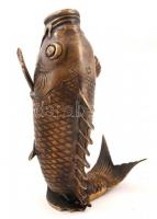 cca 1900 Japán Koi halas váza, bronz, jelzés nélkül, m:21 cm Japanese antique bronzed Koi/Carp fish vase