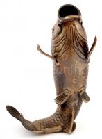 cca 1900 Japán Koi halas váza, bronz, jelzés nélkül, m:21 cm Japanese antique bronzed Koi/Carp fish ...