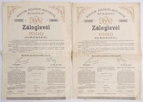 1915. "Magyar Jelzálog-Hitelbank Budapest" 4 1/2%-os záloglevele 1000K-ról szelvényekkel, magyar-német-francia nyelven (2x) sorszámkövetők T:II-