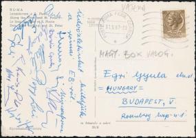 1967 Magyar ökölvívó válogatott (pl.: Kájdi, Papp, Nagy, Kincses, stb.)aláírása egy  Egri Gyula MTS elnöknek címzett képeslapon, melyet a római EB-ről küldött