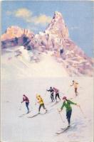 Skiers, Italian art postcard, Ditta A. Guarneri, Serie I. s: Pellegrini
