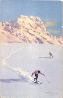 Skiers, Italian art postcard, Ditta A. Guarneri, Serie I. s: Pellegrini