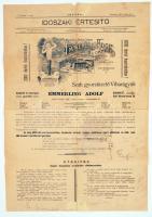 1902 Időszaki Értesítő: Emmerlig Adolf, Budapest, Műtűzijáték, Viharágyú és Cotillon gyáros, hajtogatott, ceruzás bejegyzésekkel,kissé szakadozott, 50x35cm