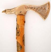 Régi túra bot, bronz fokossal, sok szép, elsősorban  osztrák botjelvénnyel, összesen:21 db, h: 80cm