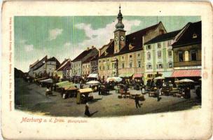 Maribor, Marburg a. d. Drau; Hauptplatz / main square, market, shop of Tanni Hobacher (EK)