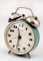 Jantar, retró, asztali csörgőóra, működő, jelzett, 15x11cm