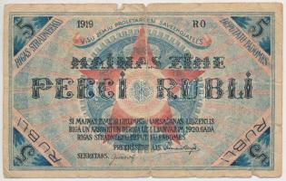 Lettország/Riga szovjet munkásküldöttek kiadása 1919. 5R piros-kék T:III-,IV Latvia/Riga's workers deputies' Soviet 1919. 5 Rubli red-blue C:VG,G