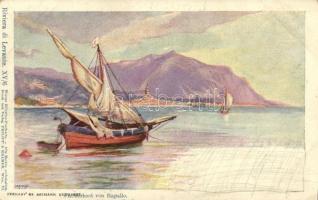 Fischerboot von Rapallo. Riviera di Levante XV/6. Wiener Künstler-Postkarte Philipp & Kramer / Szénásy és Reimann