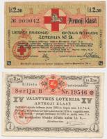 Litvánia 1926. "Vöröskeresztes" 1/4-es sorsjegy, első osztályú + 1939. "Állami sorsjáték" 1/4-es sorsjegye T:III Lithuania 1926. "Red Cross" quarter lottery ticket, first class + 1939. "State Lottery" quarter ticket C:F