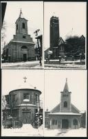 cca 1970 Bp., A III. kerület templomai a téli hóban, 5 db fotó, hátoldalon feliratozva, 14x9 cm