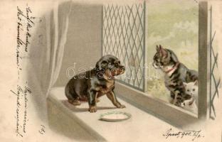 1899 Cats, dog; litho