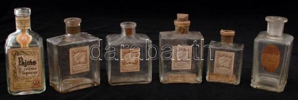 Molnár és Moser parfümös üveg (4 db) és Rónai parfümös üveg és egy Pajtás cream liqueur palack, összese: 6 db