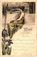 7 db RÉGI, a hét napjait ábrázoló litho művészlapok, pinx. H. Fründt, kiadja: Ferenczy József és Tsa...