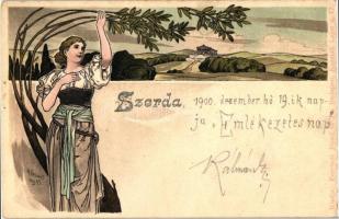 7 db RÉGI, a hét napjait ábrázoló litho művészlapok, pinx. H. Fründt, kiadja: Ferenczy József és Tsa...