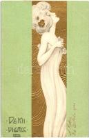 Demi Vierge, lady, A.S.W. 927. golden Emb. litho s: Raphael Kirchner (EB)