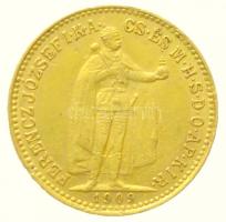1909. 10K Au "Ferenc József" Körmöcbánya (3.40g/0.900) T:2 Hungary 1909. 10 Korona Au "Franz Joseph" Kremnitz (3.40g/0.900) C:XF Huszár: 2200., Adamo K8