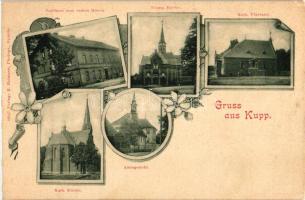 Kup, Kupp; Gasthaus zum rothen Hirsch, Kath. Pfarramt, Amstgericht / guest house, rectory, floral Art Nouveau