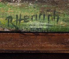 Olvashatatlan jelzéssel: Falu a hegyek között, olaj, fa, keretben, 29×39 cm