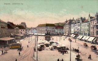 Zagreb, Jelacicev trg / square, market, tram