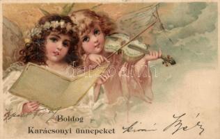 Karácsony / Christmas, angels litho