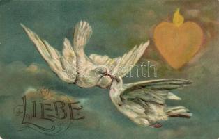 Liebe / Love, doves Emb. litho