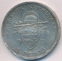 1938. 5P Ag "Szent István" T:2- erős ph. Adamo P8.1