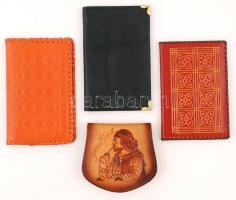 Bőr névjegykártya, pénztárca, jegyzetfüzet, stb, összesen:4 db, 9×14 cm