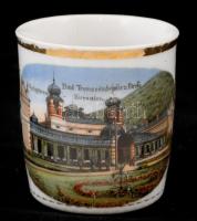 Trencsénteplic fürdőt ábrázoló porcelán bögre, matricás, kopásnyomokkal, m: 8 cm, d: 8 cm