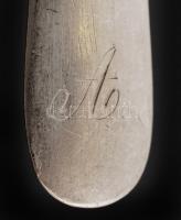 Antik ezüst (Ag.) kis kanál, jelzett (1844), monogrammal, h: 15 cm, nettó: 18 g