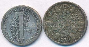 Vegyes: Nagy-Britannia 1935. 6p Ag "V. György" + Amerikai Egyesült Államok 1936. 1D Ag "Mercury" T:2- Mixed: Great Britain 1935. 6 Pence Ag "George V" + USA 1936. 1 Dime Ag "Mercury" C:VF