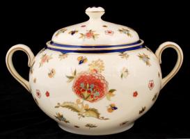 Zsolnay Főnix nyolc személyes étkészlet, kézzel festett, jelzett (Szabó Kinga), egyik mélytányéron m...