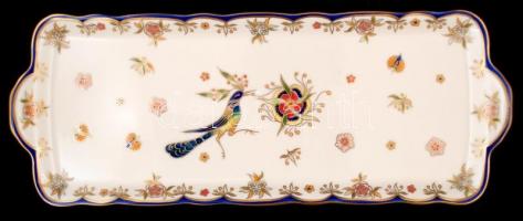 Zsolnay Főnix nyolc személyes étkészlet, kézzel festett, jelzett (Szabó Kinga), egyik mélytányéron m...