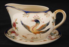 Zsolnay Főnix nyolc személyes étkészlet, kézzel festett, jelzett (Szabó Kinga), egyik mélytányéron m...