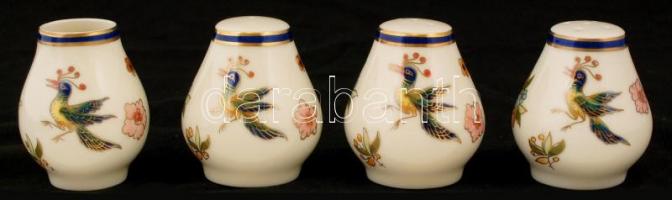 Zsolnay Főnix nyolc személyes étkészlet, kézzel festett, jelzett (Szabó Kinga), egyik mélytányéron m...