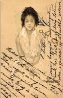 La Favorite I erotic litho art postcard s: Raphael Kirchner (wet corner)