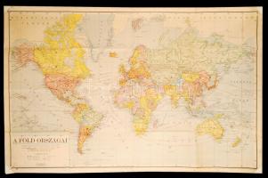 cca 1942 A föld országai nagy térkép,  Lith. Klösz  György és Fia Térképészeti Műintézet,lyukasztott sarkokkal, 74x104cm