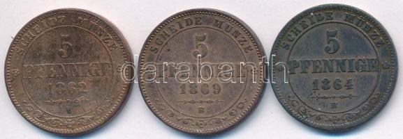 Német Államok / Szászország-Albertine 1862-1869B 5pf Cu (3xklf) T:2- German States / Saxony-Albertine 1862-1869B 5 Pfennig Cu (3xdiff) C:VF