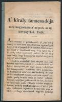 1848 A király tanácsadója megmagyarázza a népnek az uj törvényeket. Buda, Magyar Királyi Egyetemi Nyomda. Kicsit kopottas, de alapvetően jó állapotban, 52 p.