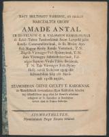1808 Nagy méltoságu várkonyi és örökös marczaltői gróff Amade Antal ... Szamosban öszve gyültt ... T. Karokhoz és Rendekhez tartott ékes és Fontos Beszédje. Szombathely, Perger Ferenc. Kicsit kopottas, de alapvetően jó állapotban, 8 p.
