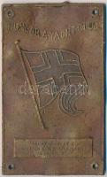 1934. "Hungária Yacht Club" kissé sérült Br díjplakett "Yacht verseny a Balaton kék szalagjáért" gravírozással(82x49mm) T:3 hullámos lemez
