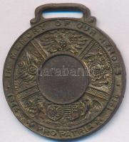 Amerikai Egyesült Államok / New York ~1916. "Hőseink emléklére - 1914 Pro Patria 1916" osztrák-magyar címeres Br medál (32x35mm) T:2 USA / New York ~1916. "In Memory of Our Heroes 1914 Pro Patria 1916" Br medal with Austrian-Hungarian coat of arms (32x35mm) C:XF