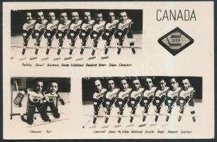 1959 Kanada, Jéghoki csapat, nevekkel, képeslapként elküldött fotó, 14x9 cm