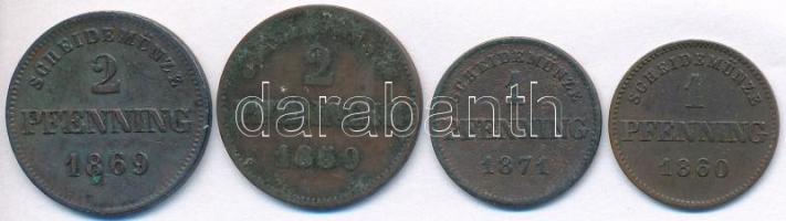Német Államok / Bajorország 1859. 2pf Cu + 1860. 1pf Cu + 1869. 2pf Cu + 1871. 1pf Cu T:2-,3 German States / Bavaria 1859. 2 Pfennig Cu + 1860. 1 Pfennig Cu + 1869. 2 Pfennig Cu + 1871. 1 Pfennig Cu C:VF,F