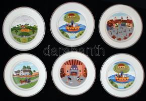 Villeroy & Boch életképes tányér (6db), jelzett, hibátlan, matricás, d:20,5 cm