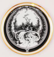 Jurcsák László által tervezett, jelzett, sorszámozott, limitált Hollóházi porcelán tál. Eredeti díszdobozban. / Faces designed by Laszlo Jurcsák Hollóhaza chinaware plate in original case 25 cm