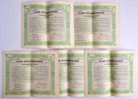 Budapest 1941. "4%-kal kamatozó állami nyereménykölcsön - államadóssági kötvény" 1/2 részkötvény 100P-ről szelvényekkel (5x) + Budapest 1926. "Gazdák Biztosító Szövetkezete" alapítványi okirata 200P-ről szelvényekkel + Budapest 1911. "Budapest Viszontbiztosító Részvénytársaság" részvénye 400K-ról szelvényekkel, felülbélyegzéssel (5x), 2db és 3db sorszámkövetők T:II-III