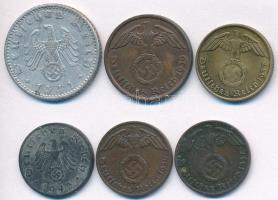 Német 3. Birodalom 1937A 1pf Br + 5pf Al-Br + 1939A 2pf Br + 1939F 1pf Br + 1941A 50pf Al + 1943D 1p...