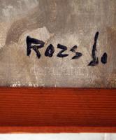 Rozs János (1901-1987): Ház híddal a patak partján, olaj, vászon, jelzett, fa keretben, 49×59,5 cm