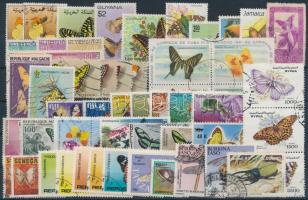 Butterflies and insects 55 stamps, Lepkék és rovarok motívum 55 db bélyeg, közte teljes sorok és összefüggések